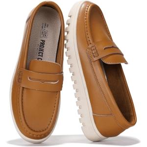 imageProject Cloud Genuine Leather Loafers for Women  Memory Foam Insoles Slip On Shoes for Women  Lightweight Womens Shoes  Non Slip Womens Loafers Filide1Cognac