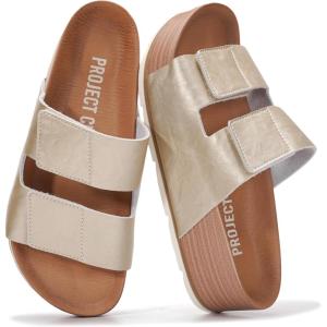 imageProject Cloud Genuine Leather Platform Sandals Women Footwear  Beach Summer Wedges with Comfortable Memory Foam Insole  Non Slip ampamp Lightweight Wedge Sandals for Women 2025Metallic Gold Leather