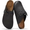 imageProject Cloud Mens Clogs  100 Full Grain Genuine Leather Memory Foam Clogs for Men Arch Support Cork Footbed  Non Slip Platform Mules BrooklynBlack