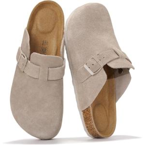 imageProject Cloud Mens Clogs  100 Full Grain Genuine Leather Memory Foam Clogs for Men Arch Support Cork Footbed  Non Slip Platform Mules BrooklynDark Grey Suede