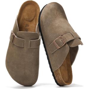 imageProject Cloud Mens Clogs  100 Full Grain Genuine Leather Memory Foam Clogs for Men Arch Support Cork Footbed  Non Slip Platform Mules BrooklynTaupe Suede