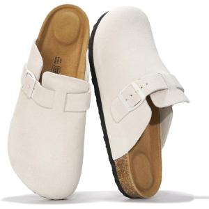 imageProject Cloud Mens Clogs  100 Full Grain Genuine Leather Memory Foam Clogs for Men Arch Support Cork Footbed  Non Slip Platform Mules BrooklynWhite Suede