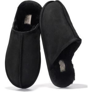 imageProject Cloud Mens Slippers 100 Genuine Leather and Genuine Shearling Lining  House Slippers for Men with Memory Foam Insole  Lightweight ampamp Non Slip Mens House Shoes ChillBlack Scuff
