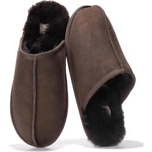 imageProject Cloud Mens Slippers 100 Genuine Leather and Genuine Shearling Lining  House Slippers for Men with Memory Foam Insole  Lightweight ampamp Non Slip Mens House Shoes ChillChocolate Scuff
