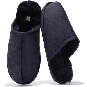 imageProject Cloud Mens Slippers 100 Genuine Leather and Genuine Shearling Lining  House Slippers for Men with Memory Foam Insole  Lightweight ampamp Non Slip Mens House Shoes ChillNavy Suede Scuff