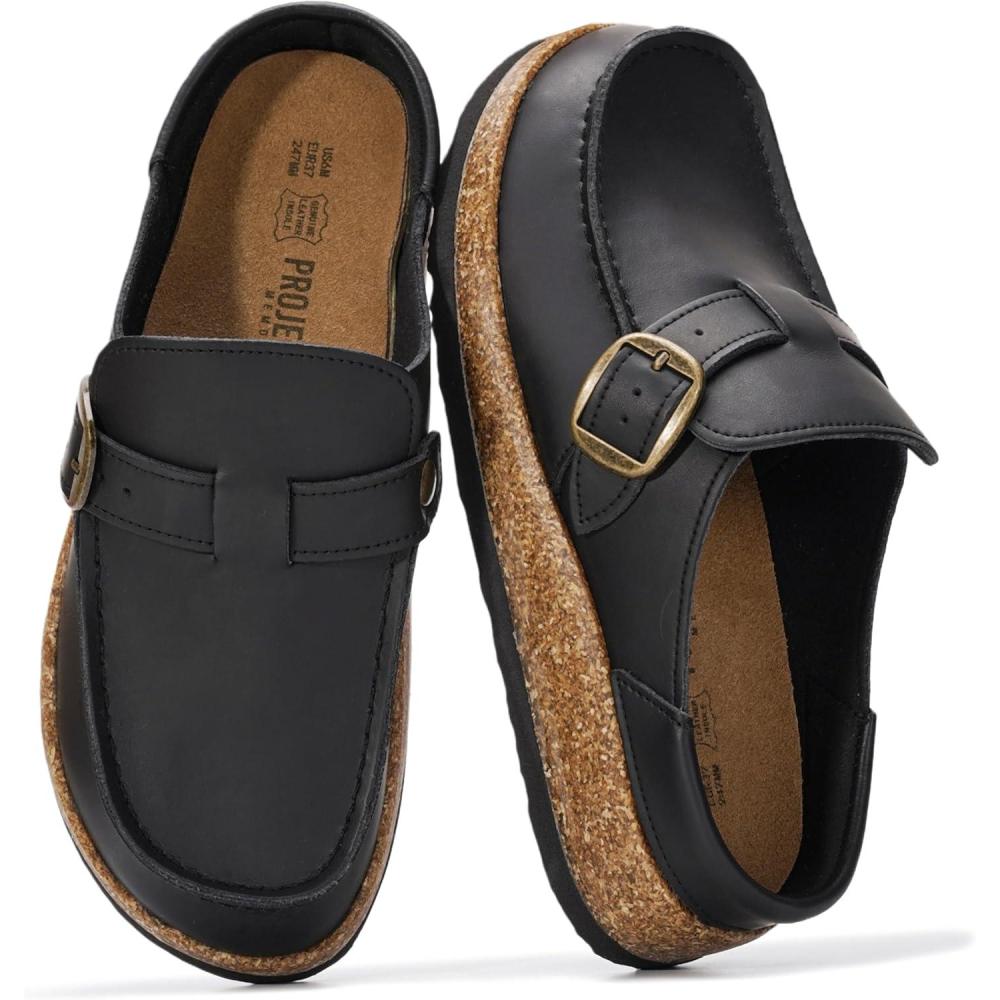 imageProject Cloud 100 Genuine Leather MoccasinStyle Clogs for Women  Memory Foam and Water Resistant Mules Slipon  NonSlip and Durable Clogs Casual Shoes for Women FootwearBlack Leather  Carline