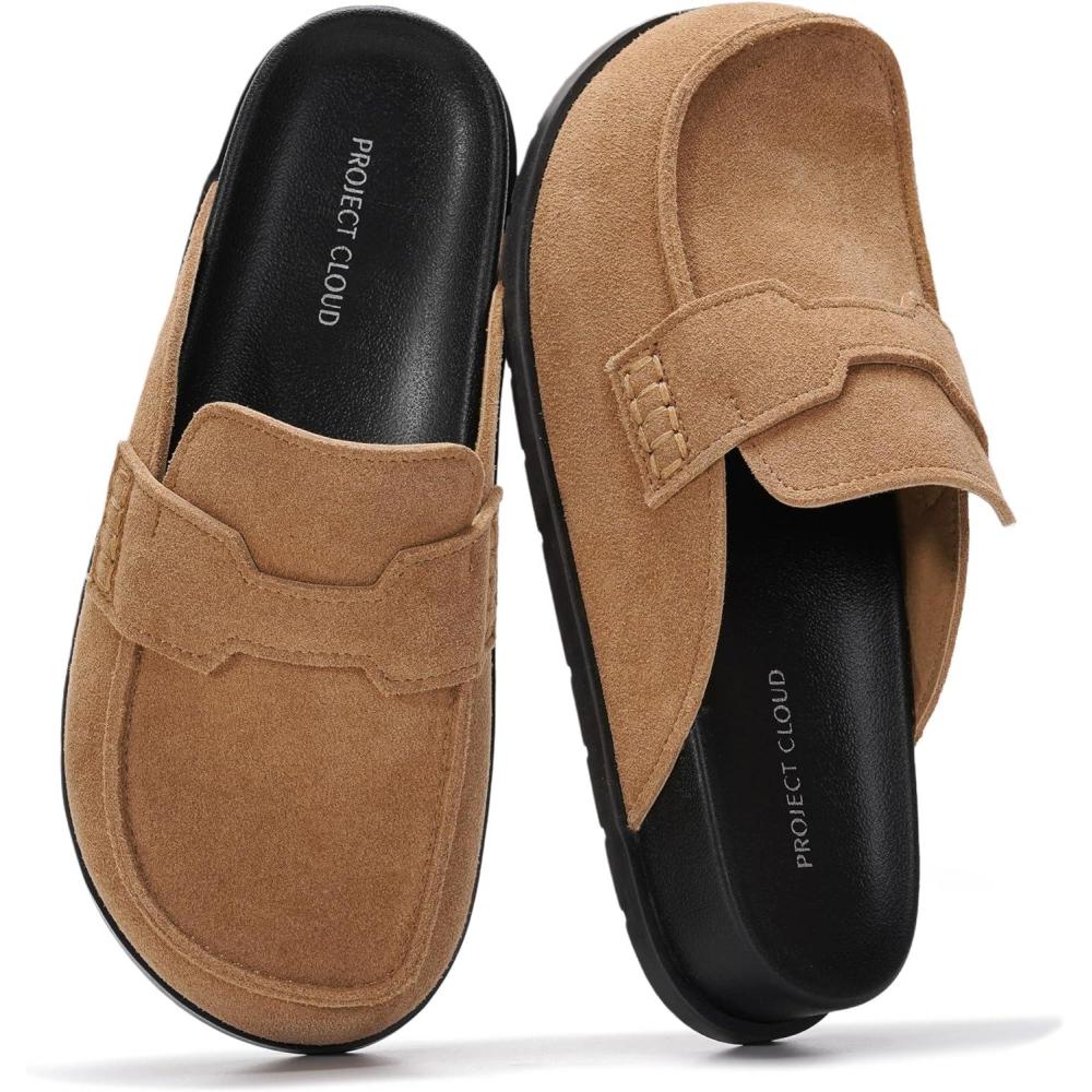 imageProject Cloud 100 Genuine Leather Womens Clog  Memory Foam Arch Support NonSlip Sole Mules ampamp Clogs for Women Footwear  Platform Winter Shoes FoamyAlmond Suede