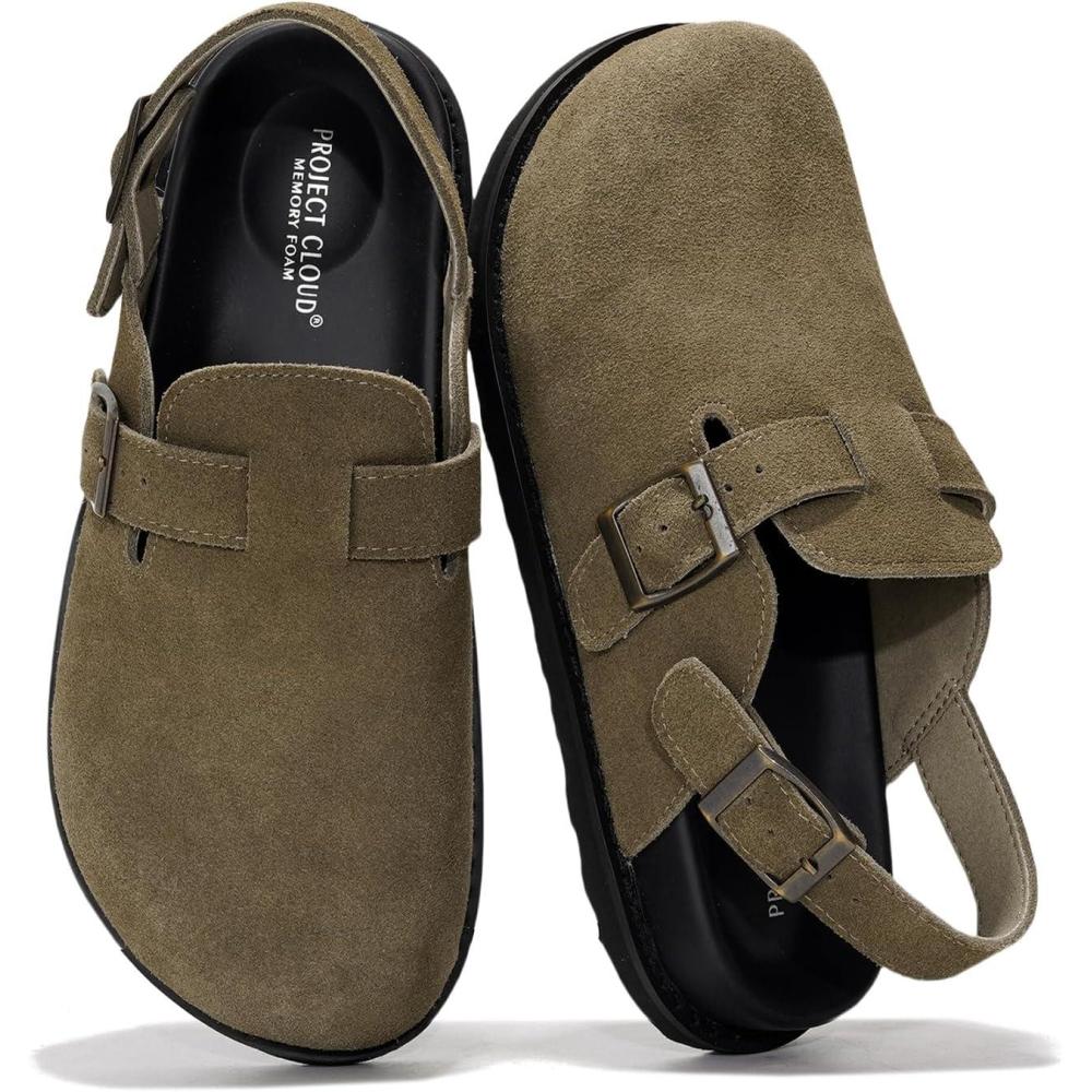 imageProject Cloud Genuine Leather Footbed Clogs for Women  Memory Foam Arch Support Slippers for Women  Trendy Slipons Womens Mules ampamp Clogs Sandals BentonChocolate With Strap