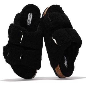 image100 Genuine Leather Flat Sandals Comfortable Beach Essentials Womens Sandals  Memory Foam Slides for Women SantoriniBlack