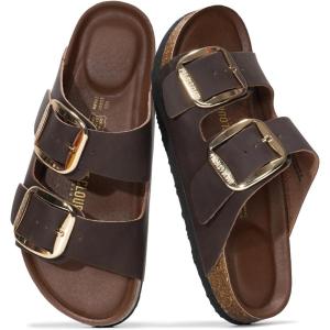 image100 Genuine Leather Flat Sandals Comfortable Beach Essentials Womens Sandals  Memory Foam Slides for Women SantoriniChocolate