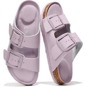 image100 Genuine Leather Flat Sandals Comfortable Beach Essentials Womens Sandals  Memory Foam Slides for Women SantoriniPurple