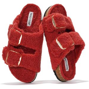 image100 Genuine Leather Flat Sandals Comfortable Beach Essentials Womens Sandals  Memory Foam Slides for Women SantoriniRed