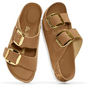 image100 Genuine Leather Flat Sandals Comfortable Beach Essentials Womens Sandals  Memory Foam Slides for Women SantoriniTan Leather