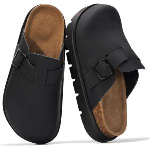 imageProject Cloud 100 Genuine Leather Platform Clogs for Women Footwear  Memory Foam Arch Support Cork Footbed Casual Shoes ampamp Mules for Women 2025 Benton ChunkyBlack Leather Mono