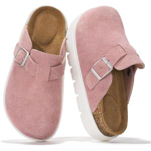imageProject Cloud Chunky Kids Clogs  100 Genuine Leather Clogs for Kids with Cork Footbed ampamp Arch Support  NonSlip Mules ampamp Sandals for Girls Footwear Little BentonChunkyPink Suede