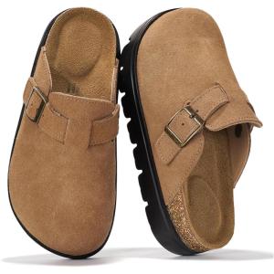 imageProject Cloud Chunky Kids Clogs  100 Genuine Leather Clogs for Kids with Cork Footbed ampamp Arch Support  NonSlip Mules ampamp Sandals for Girls Footwear Little BentonChunkyTan Suede