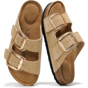 imageProject Cloud Genuine Leather Flat Sandals for Women 2026 Comfortable Beach Essentials Womens Sandals Memory Foam Vacation Essentials Slides for Women Footwear SantoriniCamel