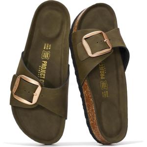 imageProject Cloud Genuine Leather Sandals Women Dressy Summer Beach Essentials  Flip Flops ampamp Slides with Memory Foam Insole Womens Sandals Comfortable FootwearOlive Distressed