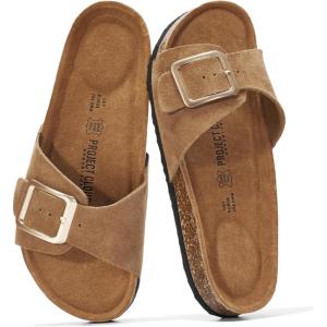 imageProject Cloud Genuine Leather Sandals Women Dressy Summer Beach Essentials  Flip Flops ampamp Slides with Memory Foam Insole Womens Sandals Comfortable FootwearChestnut Suede