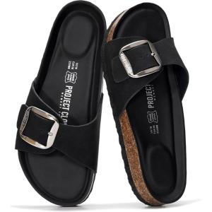 imageProject Cloud Genuine Leather Sandals Women Dressy Summer Beach Essentials  Flip Flops ampamp Slides with Memory Foam Insole Womens Sandals Comfortable FootwearBlack Leather