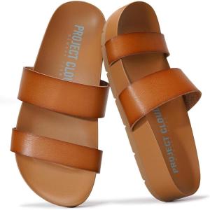 imageProject Cloud Memory Foam Slide Sandals Women Footwear  Lightweight Twostrap and NonSlip Vegan Leather Platform Slides  Summer Sandals for Women 2025 HILLTOPWhiskey