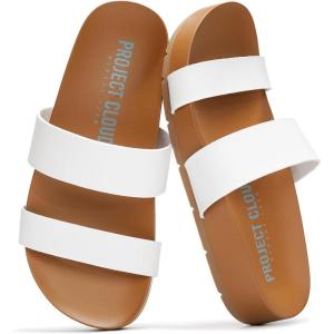 imageProject Cloud Memory Foam Slide Sandals Women Footwear  Lightweight Twostrap and NonSlip Vegan Leather Platform Slides  Summer Sandals for Women 2025 HILLTOPOffwhite