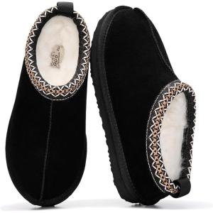 image:imageProject Cloud 100 Genuine Leather Womens Slippers with Genuine Australian Shearling Fur Lining Slippers for Women  NonSlip EVA with Memory Foam Fuzzy Slippers Women Footwear NeritaBlack