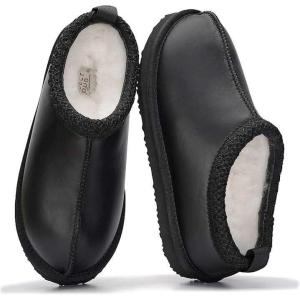 image:imageProject Cloud 100 Genuine Leather Womens Slippers with Genuine Australian Shearling Fur Lining Slippers for Women  NonSlip EVA with Memory Foam Fuzzy Slippers Women Footwear NeritaBlack Distressed