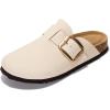 image:imageProject Cloud 100 Genuine Leather Clogs for Women Shoes  Memory Foam Insole NonSlip amp Natural Cork Footbed Arch Support Big Buckle Womens Clogs and Mules Footwear ManchesterWinter White