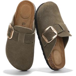 image:imageProject Cloud 100 Genuine Leather Clogs for Women Shoes  Memory Foam Insole NonSlip amp Natural Cork Footbed Arch Support Big Buckle Womens Clogs and Mules Footwear ManchesterOlive