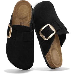 image:imageProject Cloud 100 Genuine Leather Clogs for Women Shoes  Memory Foam Insole NonSlip amp Natural Cork Footbed Arch Support Big Buckle Womens Clogs and Mules Footwear ManchesterBlack