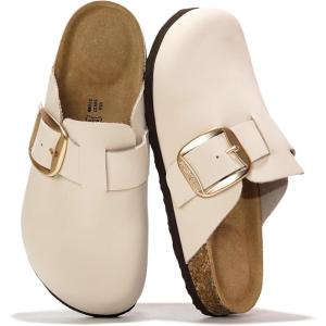image:imageProject Cloud 100 Genuine Leather Clogs for Women Shoes  Memory Foam Insole NonSlip amp Natural Cork Footbed Arch Support Big Buckle Womens Clogs and Mules Footwear ManchesterWinter White