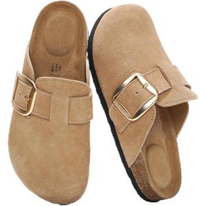 image:imageProject Cloud 100 Genuine Leather Clogs for Women Shoes  Memory Foam Insole NonSlip amp Natural Cork Footbed Arch Support Big Buckle Womens Clogs and Mules Footwear ManchesterBeige