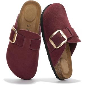 image:imageProject Cloud 100 Genuine Leather Clogs for Women Shoes  Memory Foam Insole NonSlip amp Natural Cork Footbed Arch Support Big Buckle Womens Clogs and Mules Footwear ManchesterBurgundy