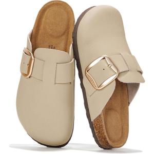 image:imageProject Cloud 100 Genuine Leather Clogs for Women Shoes  Memory Foam Insole NonSlip amp Natural Cork Footbed Arch Support Big Buckle Womens Clogs and Mules Footwear ManchesterNude