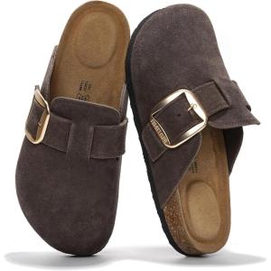 image:imageProject Cloud 100 Genuine Leather Clogs for Women Shoes  Memory Foam Insole NonSlip amp Natural Cork Footbed Arch Support Big Buckle Womens Clogs and Mules Footwear ManchesterChoco Brown Suede