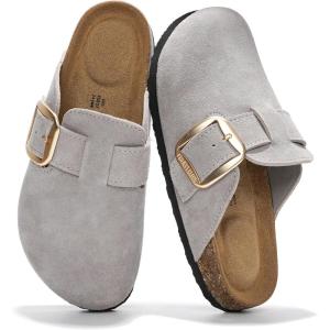 image:imageProject Cloud 100 Genuine Leather Clogs for Women Shoes  Memory Foam Insole NonSlip amp Natural Cork Footbed Arch Support Big Buckle Womens Clogs and Mules Footwear ManchesterGrey