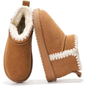 image:imageProject Cloud 100 Genuine Leather Girls Boots  Water Resistant amp Lightweight Ankle Boots with Memory Foam  Cozy amp Fur Non Slip Kids Boots for Girls amp Boys Perfect for FallChestnut Stitch