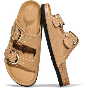 image:imageProject Cloud 100 Genuine Leather Sandals Women Footwear  Lightweight Womens Sandals with Memory Foam Insole amp Natural Cork Footbed Beach Essentials Slides for Women Venita StudChestnut