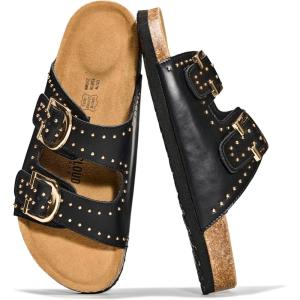 image:imageProject Cloud 100 Genuine Leather Sandals Women Footwear  Lightweight Womens Sandals with Memory Foam Insole amp Natural Cork Footbed Beach Essentials Slides for Women Venita StudBlack