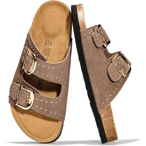 image:imageProject Cloud 100 Genuine Leather Sandals Women Footwear  Lightweight Womens Sandals with Memory Foam Insole amp Natural Cork Footbed Beach Essentials Slides for Women Venita StudMushroom
