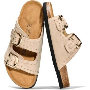 image:imageProject Cloud 100 Genuine Leather Sandals Women Footwear  Lightweight Womens Sandals with Memory Foam Insole amp Natural Cork Footbed Beach Essentials Slides for Women Venita StudSand