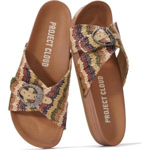 image:imageProject Cloud Genuine Suede Womens Sandals  Adjustable Buckle Sandals Women with Plush Insole  Lightweight amp Non Slip Slides for Women Footwear BeamingBrown Raffia