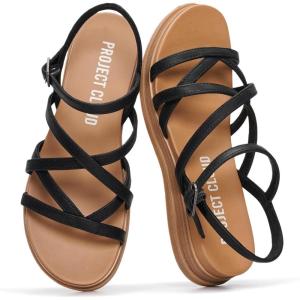 image:imageProject Cloud Wedge Sandals Women Footwear  Comfortable Soft amp Plush Insole Boho Strappy Womens Sandals 2026 with Lightweight and NonSlip Durable Oustole NICEBlack