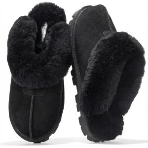 image:imageProject Cloud 100 Genuine Leather amp Australian Shearling Slippers for Women  Cozy Memory Foam Womens Slippers HedyBlack