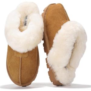 image:imageProject Cloud 100 Genuine Leather amp Australian Shearling Slippers for Women  Cozy Memory Foam Womens Slippers HedyChestnut