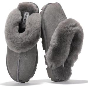 image:imageProject Cloud 100 Genuine Leather amp Australian Shearling Slippers for Women  Cozy Memory Foam Womens Slippers HedyGrey