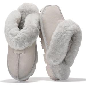 image:imageProject Cloud 100 Genuine Leather amp Australian Shearling Slippers for Women  Cozy Memory Foam Womens Slippers HedyLight Grey Suede