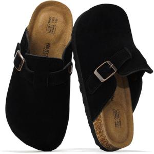 image:imageProject Cloud 100 Genuine Leather Footbed Clogs for Women  Memory Foam Arch Support Slippers for Women  Trendy Slipons Womens Mules amp Clogs Sandals BentonBlack Suede