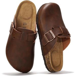 image:imageProject Cloud 100 Genuine Leather Footbed Clogs for Women  Memory Foam Arch Support Slippers for Women  Trendy Slipons Womens Mules amp Clogs Sandals BentonBrown Distressed